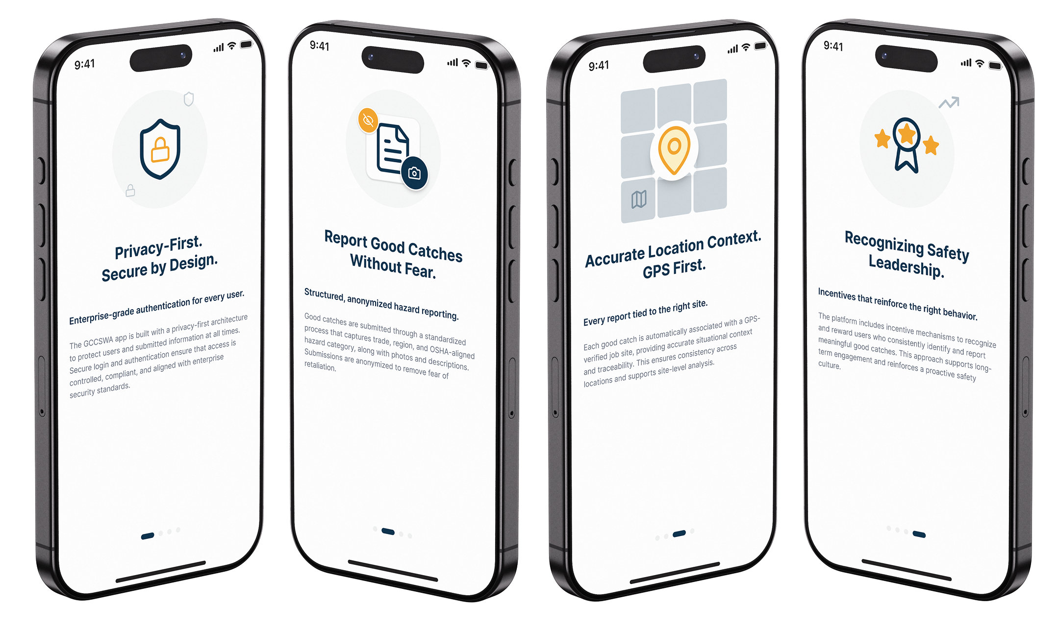 GCCSWA mobile app screenshots showing the hazard reporting interface
